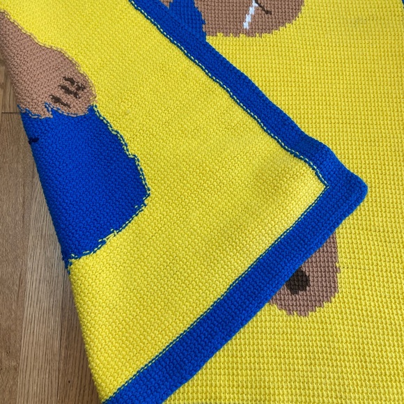 VTG Hand Knitted By Grandma Baby Afghan Blanket 45"x56" Bear Blue 1 Of a kind - Picture 7 of 10